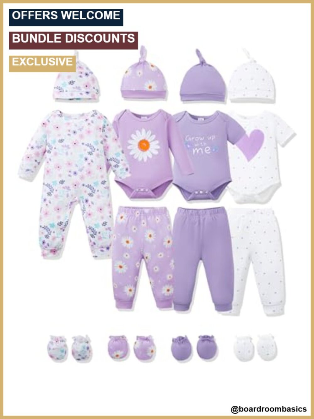 Baby Girl 19pc Layette Set Rompers Pants Hats Mittens Newborn Essentials